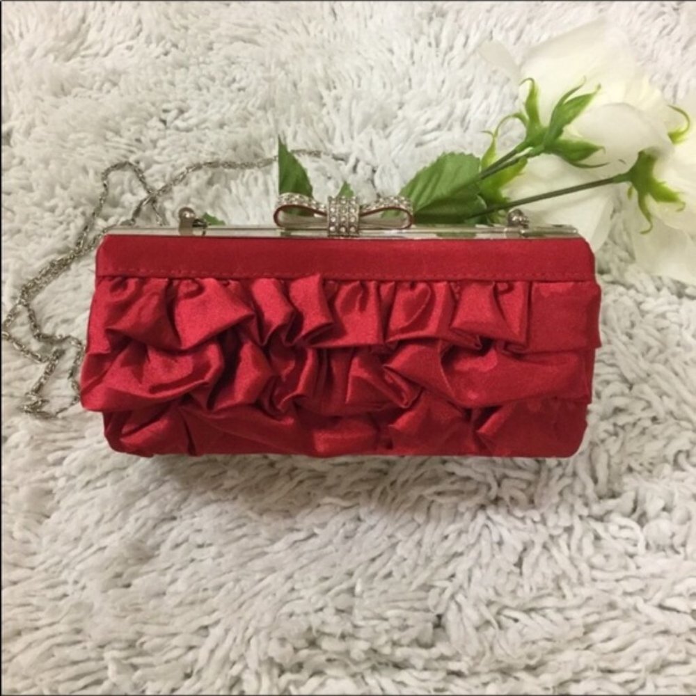 Red Ruffled Evening Bag by Expressions NYC.